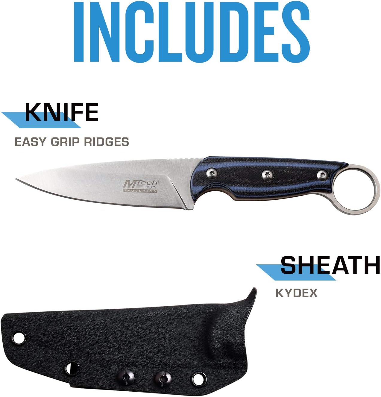 MTech Evolution Tactical Fixed Blade Knife - MTE-FIX010-BL : Sports & Outdoors