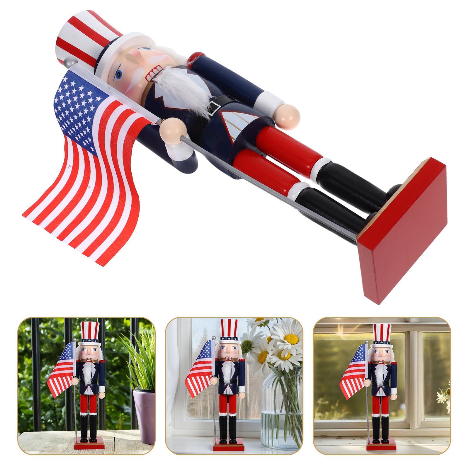 jojofuny Patriotischer Nussknacker Soldatenfigur 38cm mit Beweglichem Mund und Usa Flagge Traditionelle Weihnachtsdeko für Fensterbank und Regal