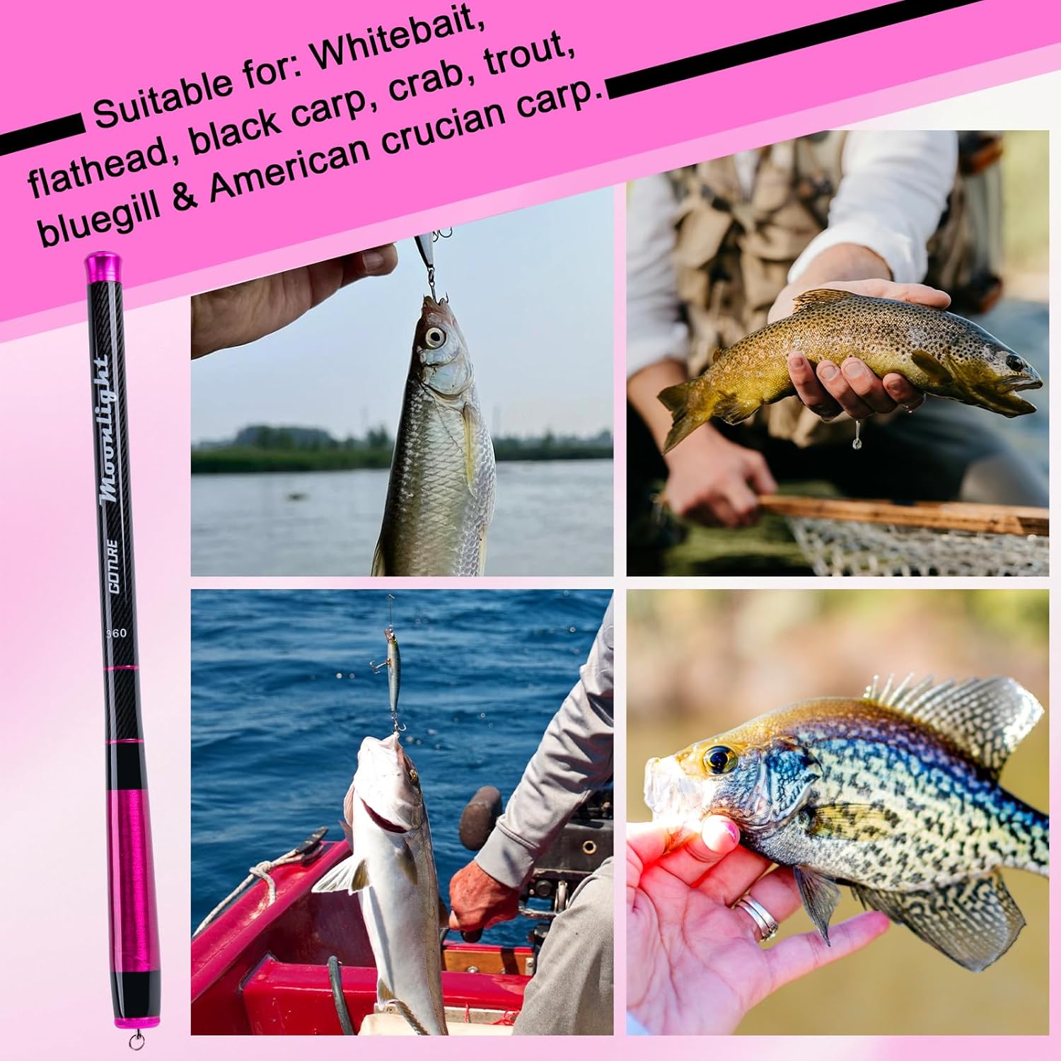 Goture//Telescopic Tenkara Fishing Rod Kit//Ultralight Travel Fishing Rod,Portable Collapsible Bass Crappie Rod, Carbon Fiber Inshore Stream Trout Pole 10 12 15 18 21 24 Free Tip Set(Top 3 Segment)