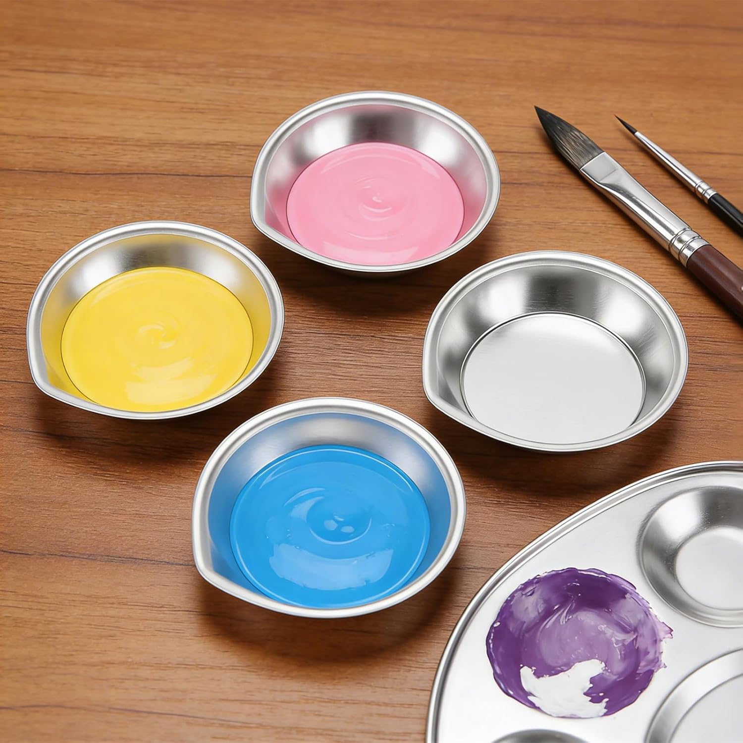 30 PCS Stainless Steel Paint Tray Palette, 2 Inch Small Round Paint Trays, Metal Watercolours Paints Mixing Tray Palettes for Art Painting