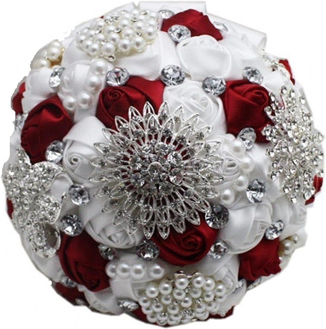 Flyme Wedding Bouquets,Bridal Bride Holding Flowers,Water Drops (White + Burgundy)