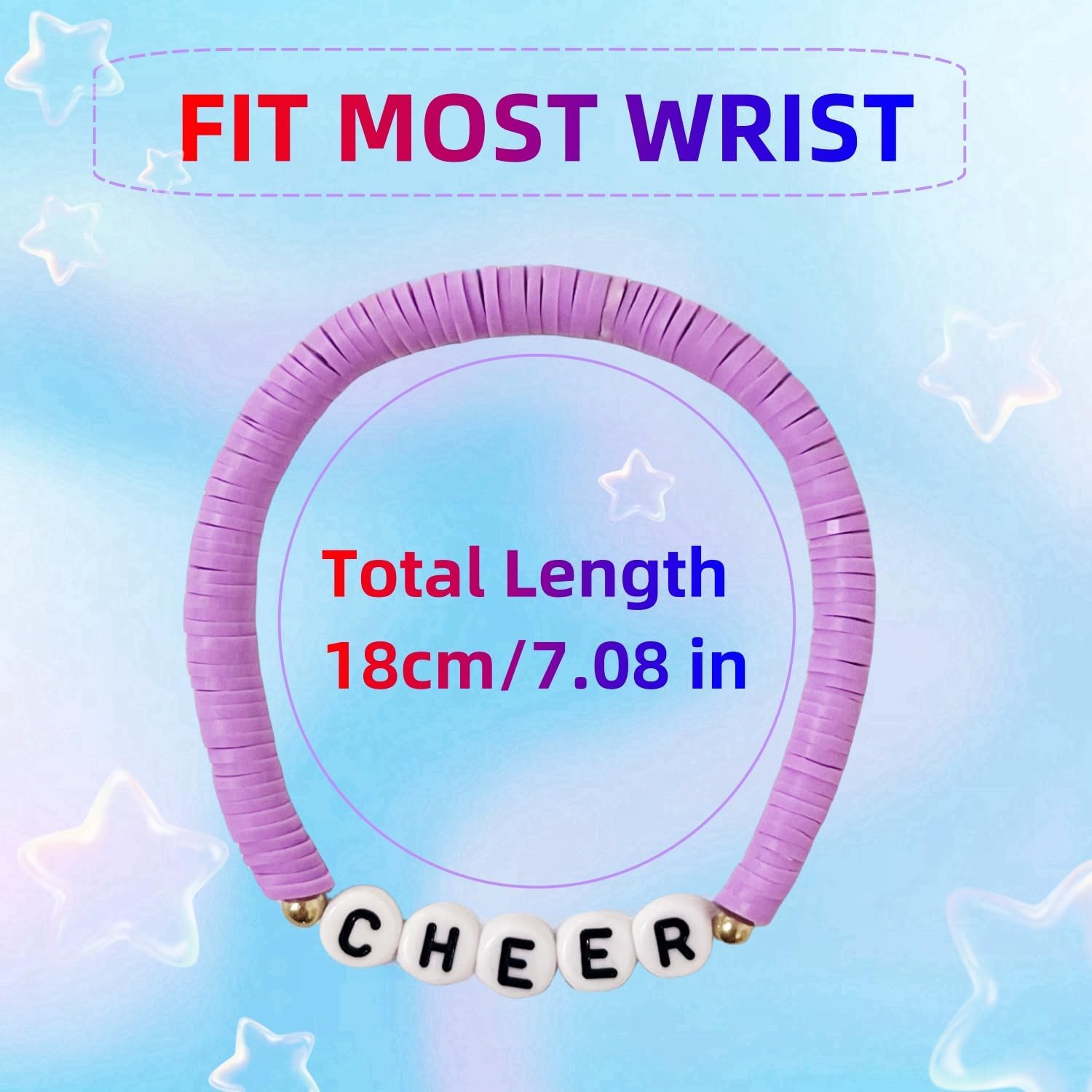 YANMIN 24 Pcs Cheerleader Gifts for Girls Handmade Friendship Bracelets for Teen Girls Stretch Cheer Bracelets Y2k Cheer Stuff Stackable Clay Bead Bracelets Bulk Teens Birthday Christmas Party Favors