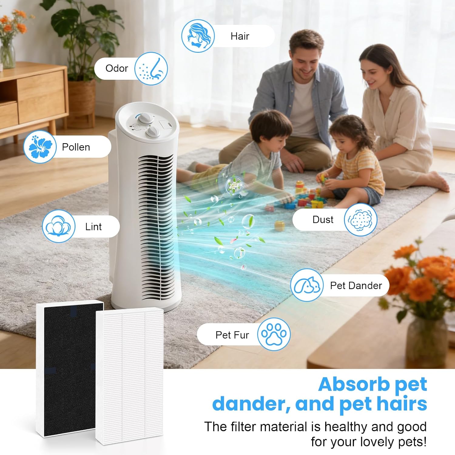 6 Pack U Filter Replacement Compatible with Honeywell HRF201B, HHT270, HHT270W, HHT290 and For Febreze FRF102B, FHT190W, High-Efficiency Air Filter with Activated Carbon Filter for Dust Pet Smoke