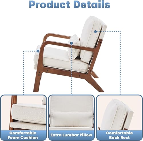 Miniatura 4 de DUMOS Silla moderna de mediados de siglo, silla decorativa con brazos y cojín de cintura, sillas de lectura para adultos, silla de descanso para