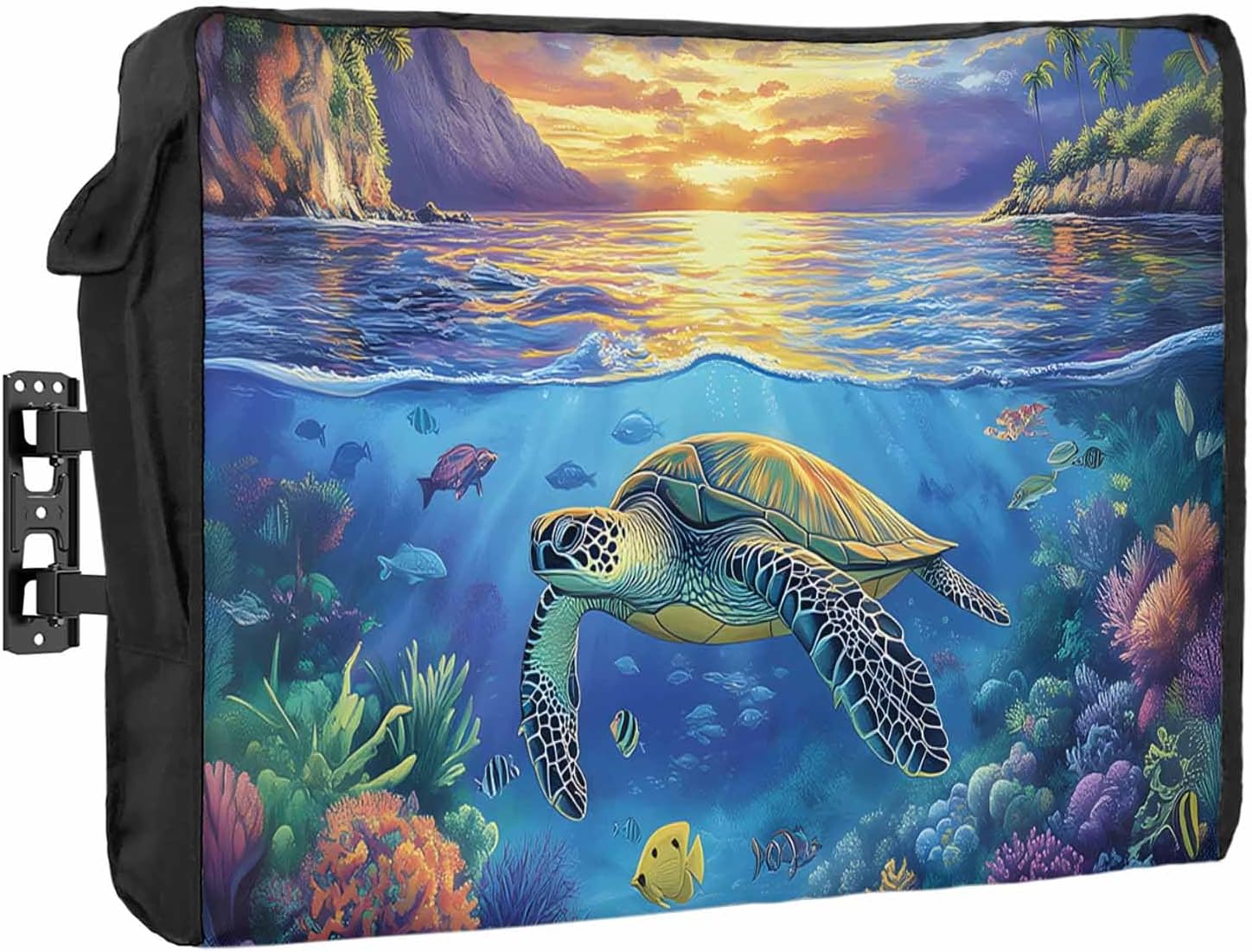 Outdoor TV Cover 43 Inch Water World TV Enclosure Turtles Corals Tropical Fish TV Covers for Outside TV Display Screen Protector with Remote Control Pocket Home Decor