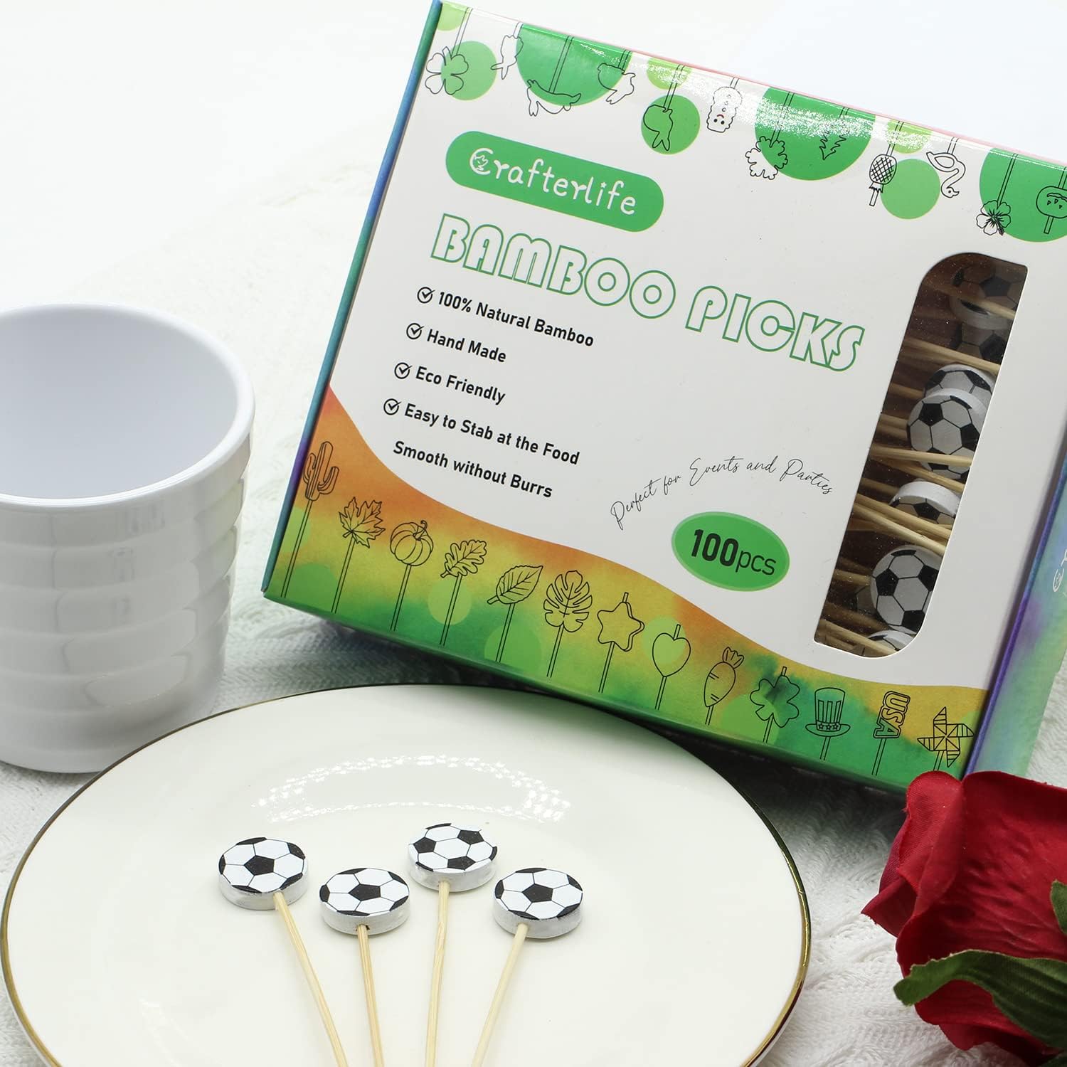 100Pcs Soccer Cocktail Picks 5" Soccer Decor Toothpicks Sticks Skewers for Appetizer Charcuterie Accessories, World Cup 2026 Champions League Sports Catered Event Birthday Themed Party Decorations image 5