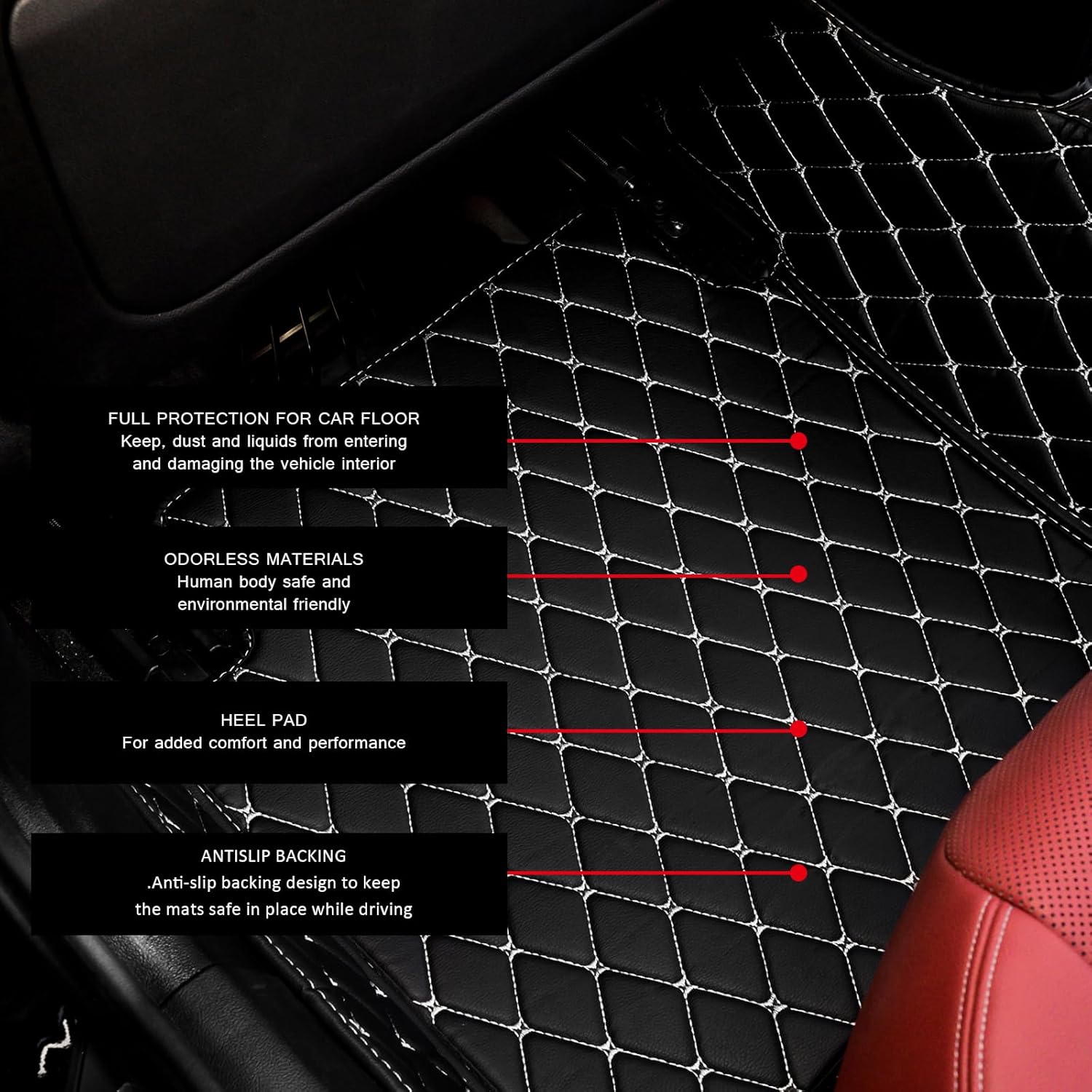 Custom car Floor mats Suitable for 99% car Truck SUV,car mats All Weather Personalized,Full Coverage Luxury Car Mats, Anti-Slip Leather Floor mats. (Pure Black) - Image 7