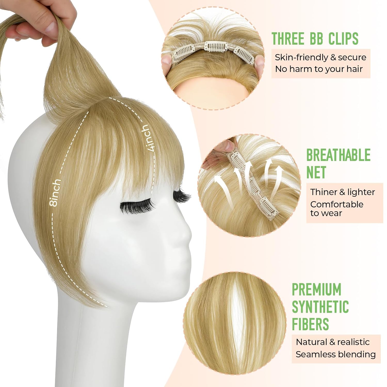 Bangs Hair Clip in Bangs 360°3D Cover Hair Topper Synthetic HairPieces for Women Ash Blonde Wispy Fake Bangs Toppers for Daily Wear - Image 4