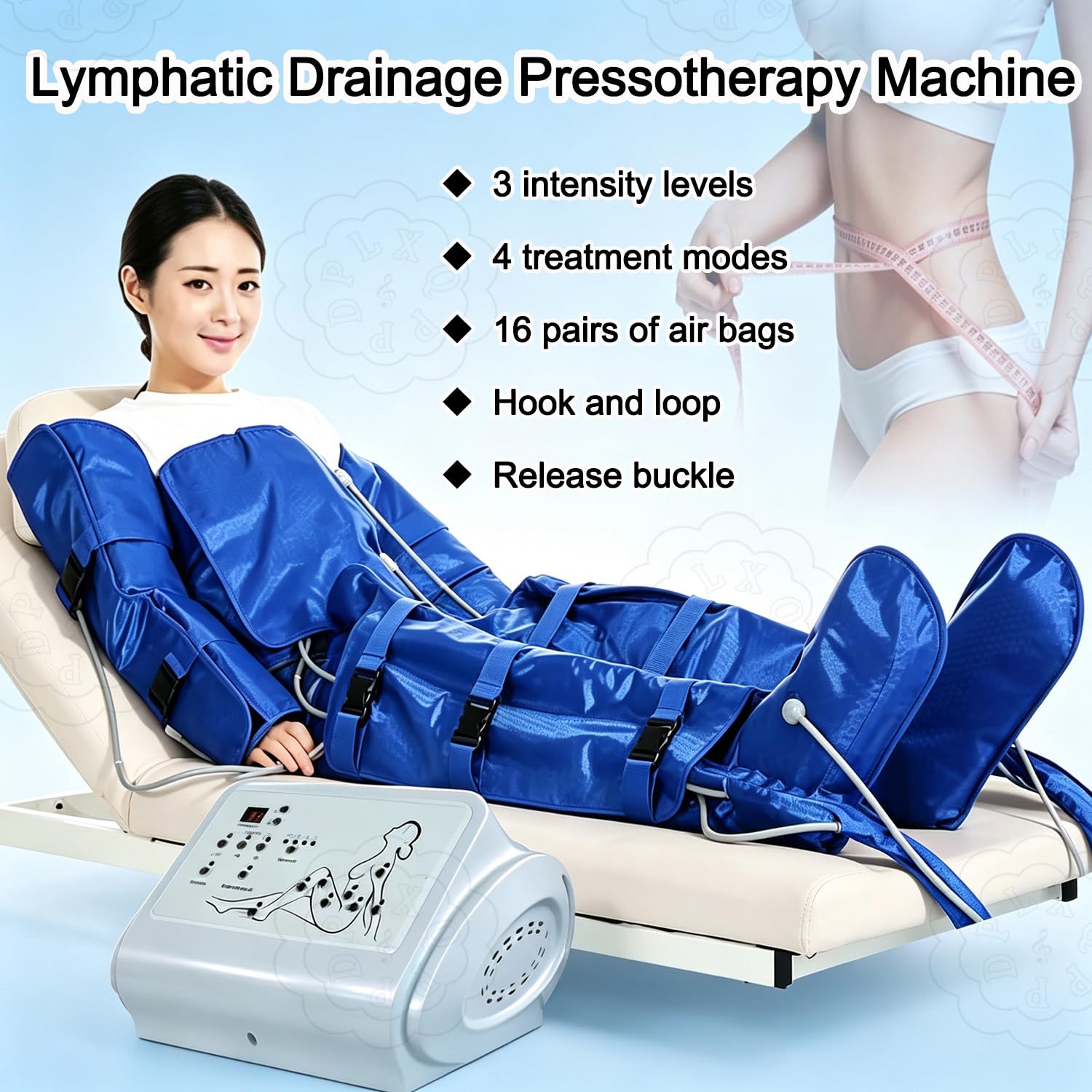Apparecchio per Pressoterapia Linfatica Drenante | Con 16 Camere D'aria,Tuta Dimagrante per Gambe,Braccia E Vita,Dispositivo per Disintossicazione E Relax,Uso Domestico