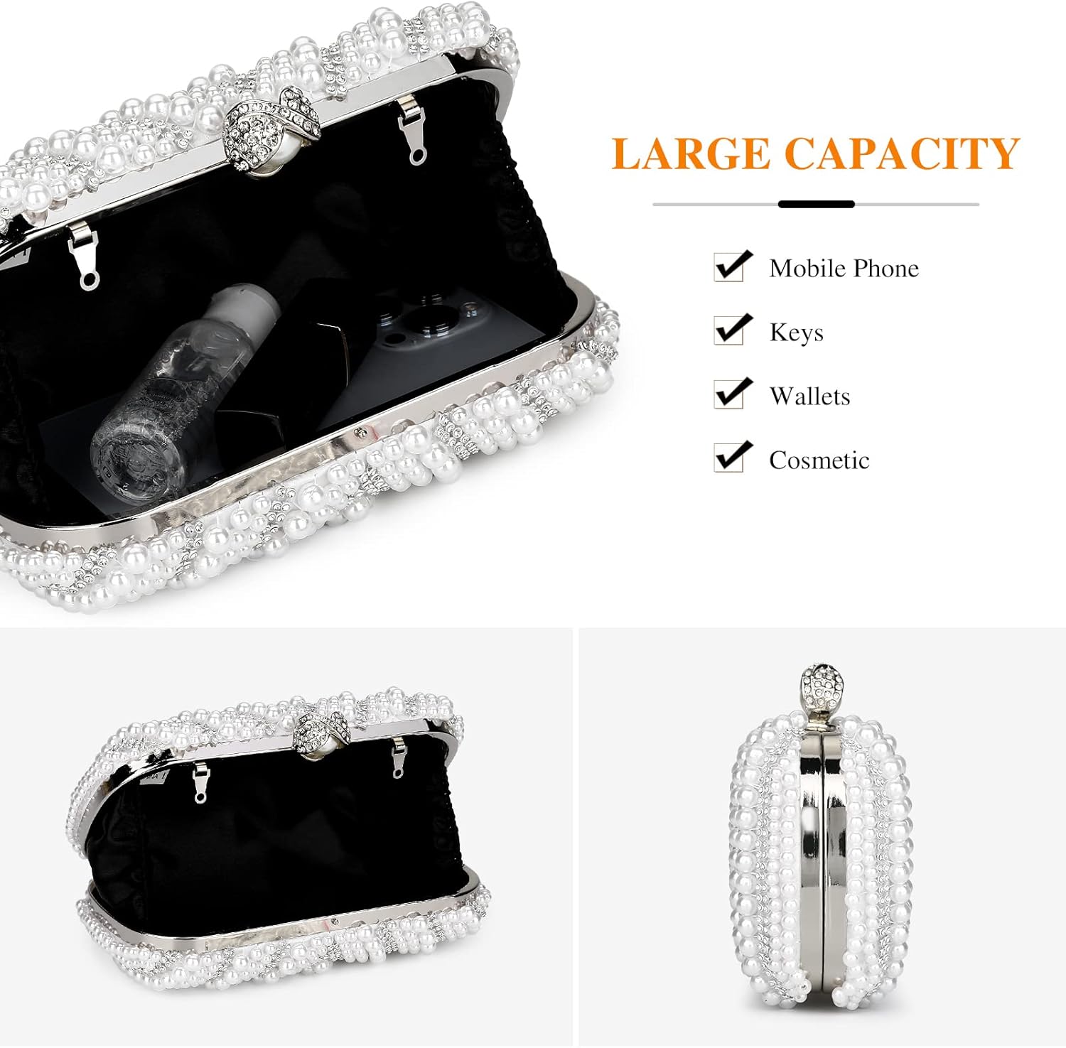 UBORSE Beaded Clutch Evening Bags for Women Formal Bridal Wedding Clutch Purse