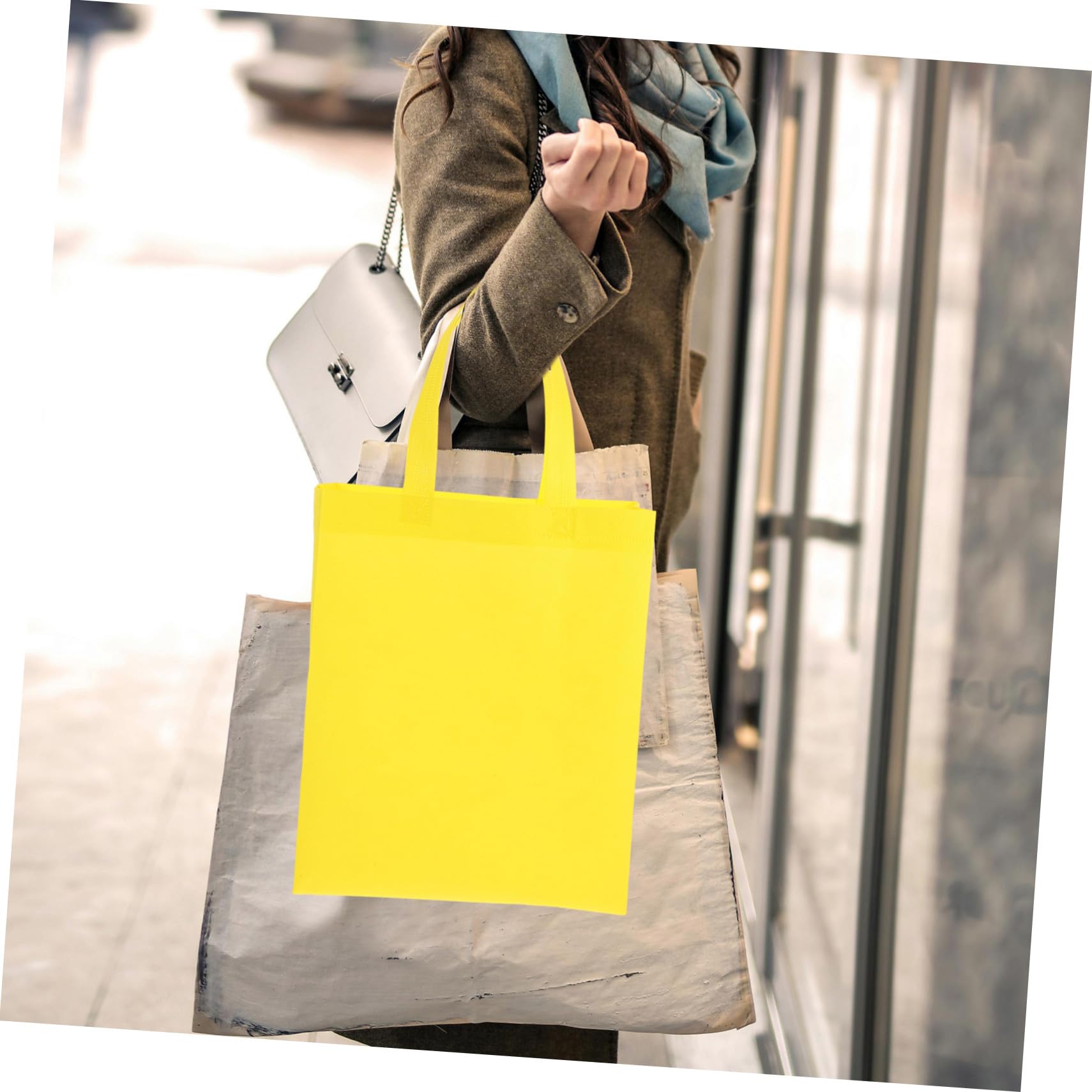 Gelbe Wiederverwendbare Non Woven Tragetaschen Robuste Einkaufstaschen mit Praktischem Griff Faltbare und Partytaschen für Damen und Familien