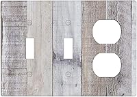 Vista 237 de Placa de pared dúplex de receptáculo de dispositivo de 1 gang de madera envejecida blanca gris con veta de tablón, cubierta de enchufe eléctrico