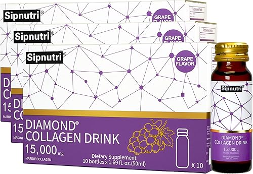 Bebida de colágeno de diamante, 15,000 mg de péptidos de colágeno marino, inyecciones líquidas para mujeres y hombres, hidrolizados con vitamina C y
