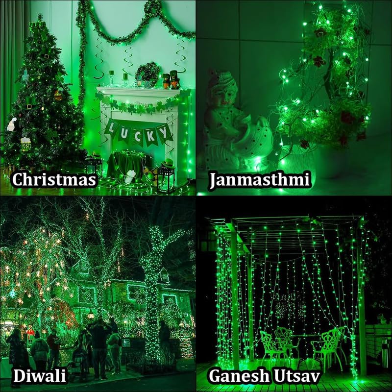 Image of Desidiya 12 Meter (39Ft) LED Rice String Lights - Green Fancy Decorative Fairy Lights for Indoor Outdoor Use, Bedroom, Wedding & Festival Ambience Pack of 6