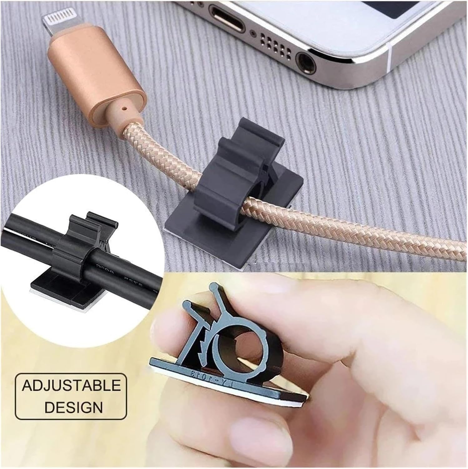 10PCS Cable Organizer Self Adhesive Clips Table Management Clamp Adjustable Cord Holder(10PCS 22-25mm)