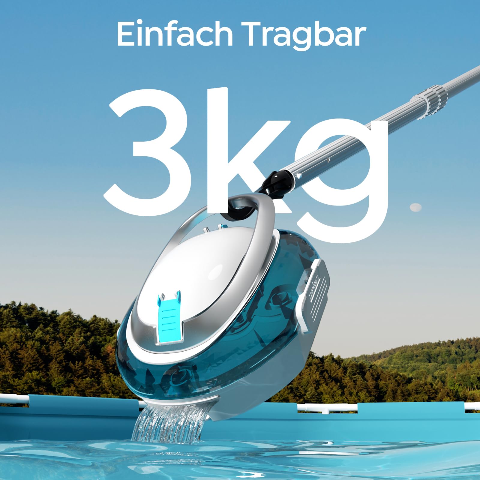 S2 Poolroboter, Kabelloser Poolsauger Akku, Doppelfiltersystem, 90 Min Laufzeit + 2,5H Schnellladung, Selbsteinpark Poolreiniger für Flachbodenpools bis 80 m²,Dual Motoren,Perlweißblau