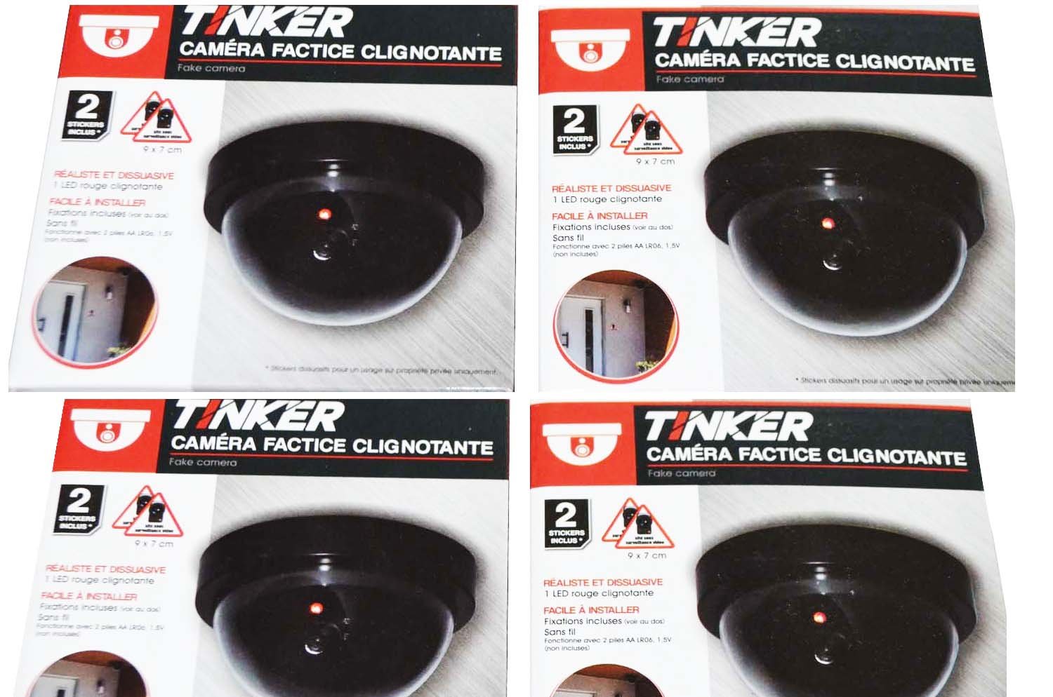 Lot de 4 Fausses caméras de sécurité avec LED clignotantes