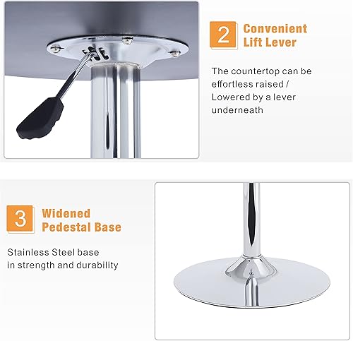 Miniatura 6 de Mesa de bar ajustable en altura, mesa de bar redonda de cocina para el hogar, mesa de cóctel giratoria para bar en casa, mesa de pub redonda con