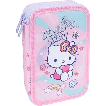 CoolPack Hello Kitty Jumper 2 Pencil Case - Filled School Case with 2 Compartments - Pink