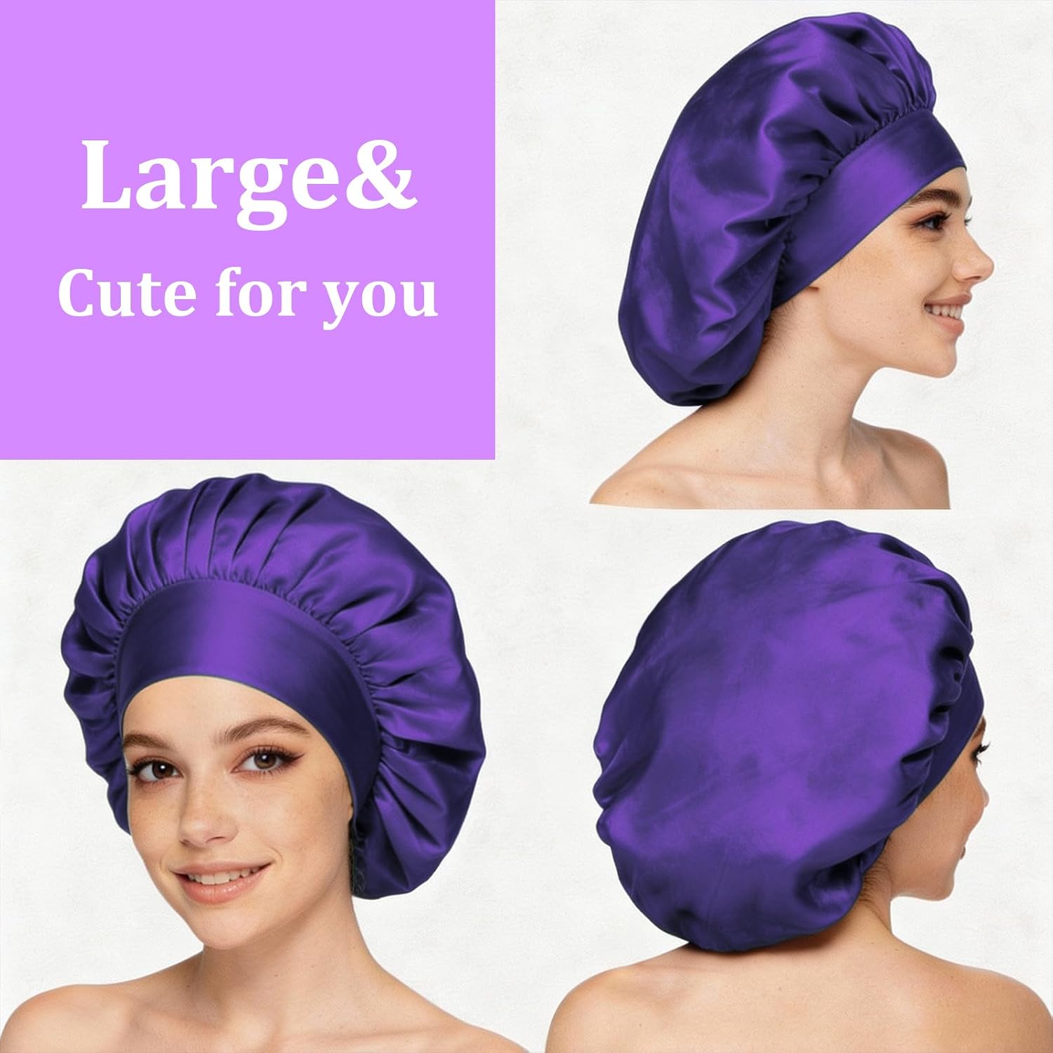 12 Pcs Large Satin Bonnets for Sleeping, Wide Band Silky Hair Bonnet, Soft Elastic Hair Wrap Cap for Women Men Braid Curly Hairs (Multicolor)