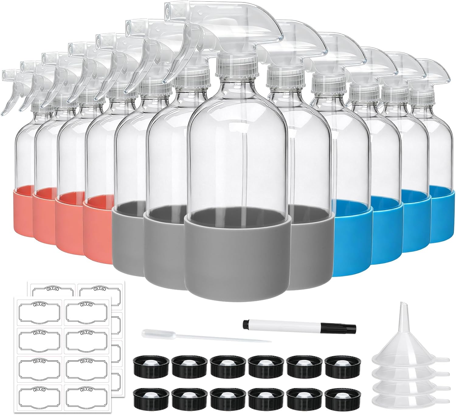 16oz Glass Spray Bottles,Empty Reusable Spray Bottles,Glass Spray Bottles for Cleaning,Refillable Containers with Spray Nozzles for Cleaning,Window Cleaner,Hair Care,Flowers12 Pack