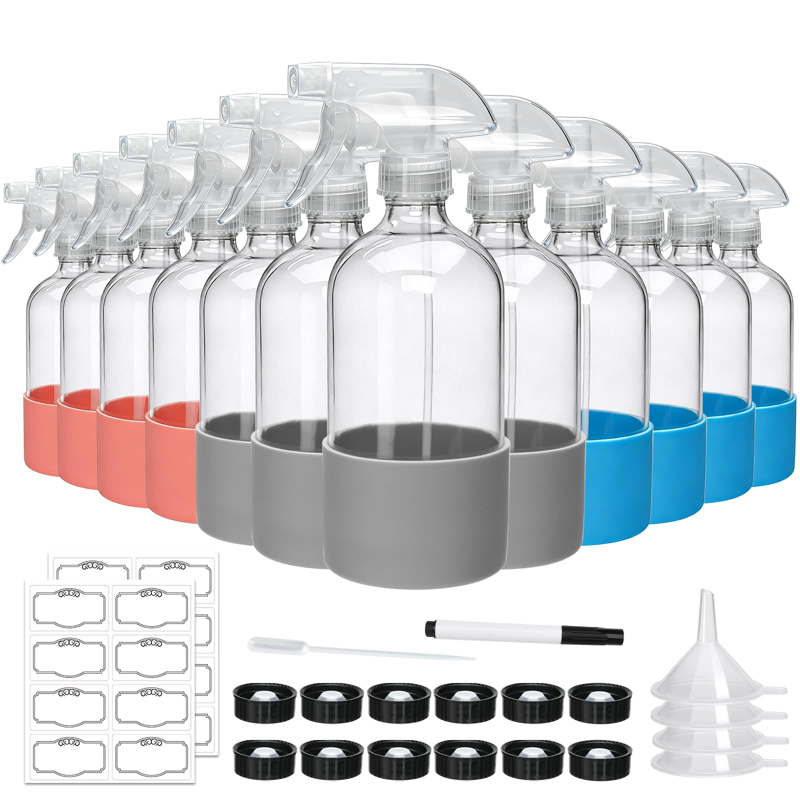 Maredash 16 oz Glass Spray Bottles, 12 Pack, Refillable Cleaning Containers
