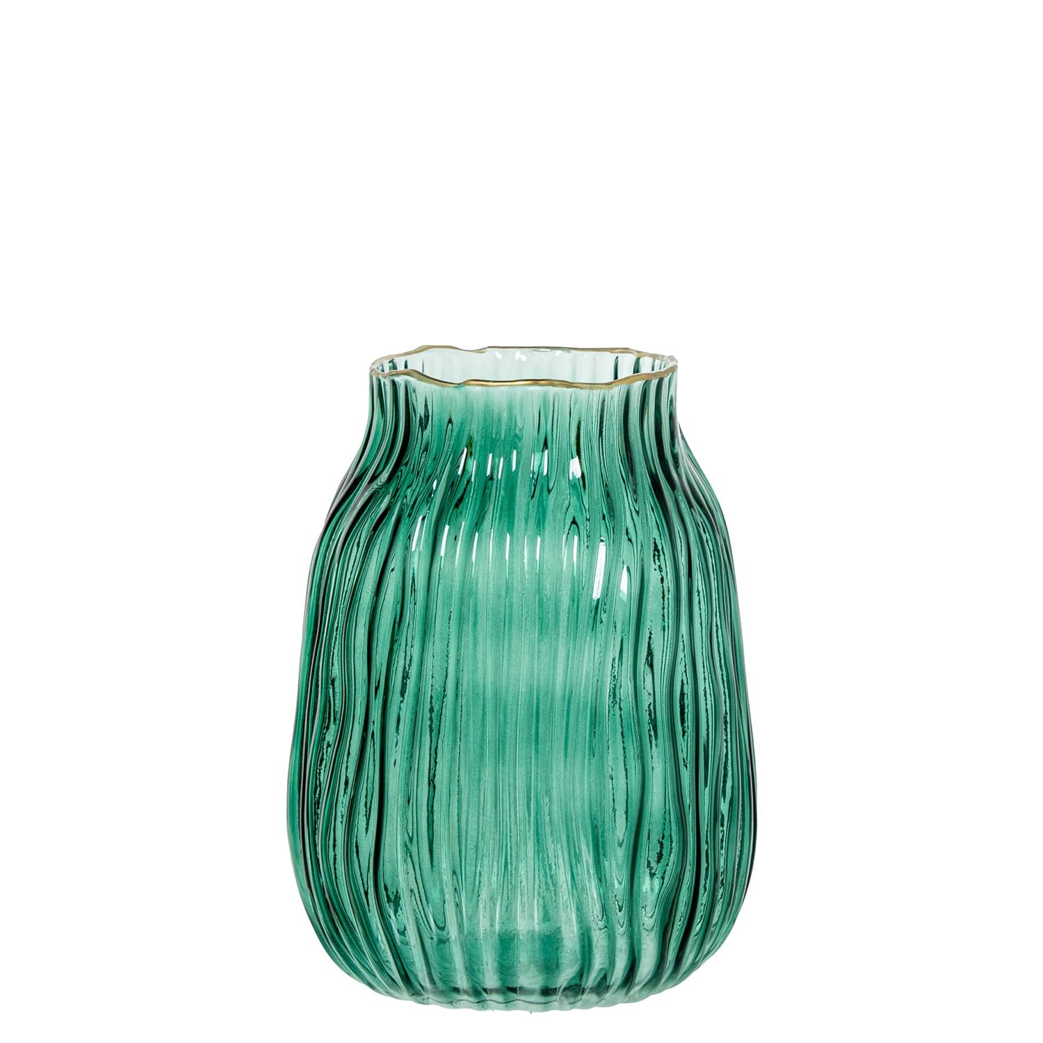 Vase de table en verre vert design avec liseré doré chic