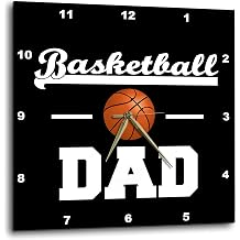 3dRose Wall Clock Silent - 13 inch - Basketball Dad with a Basketball. White Letters on Black Background. - Stamp City - Typography