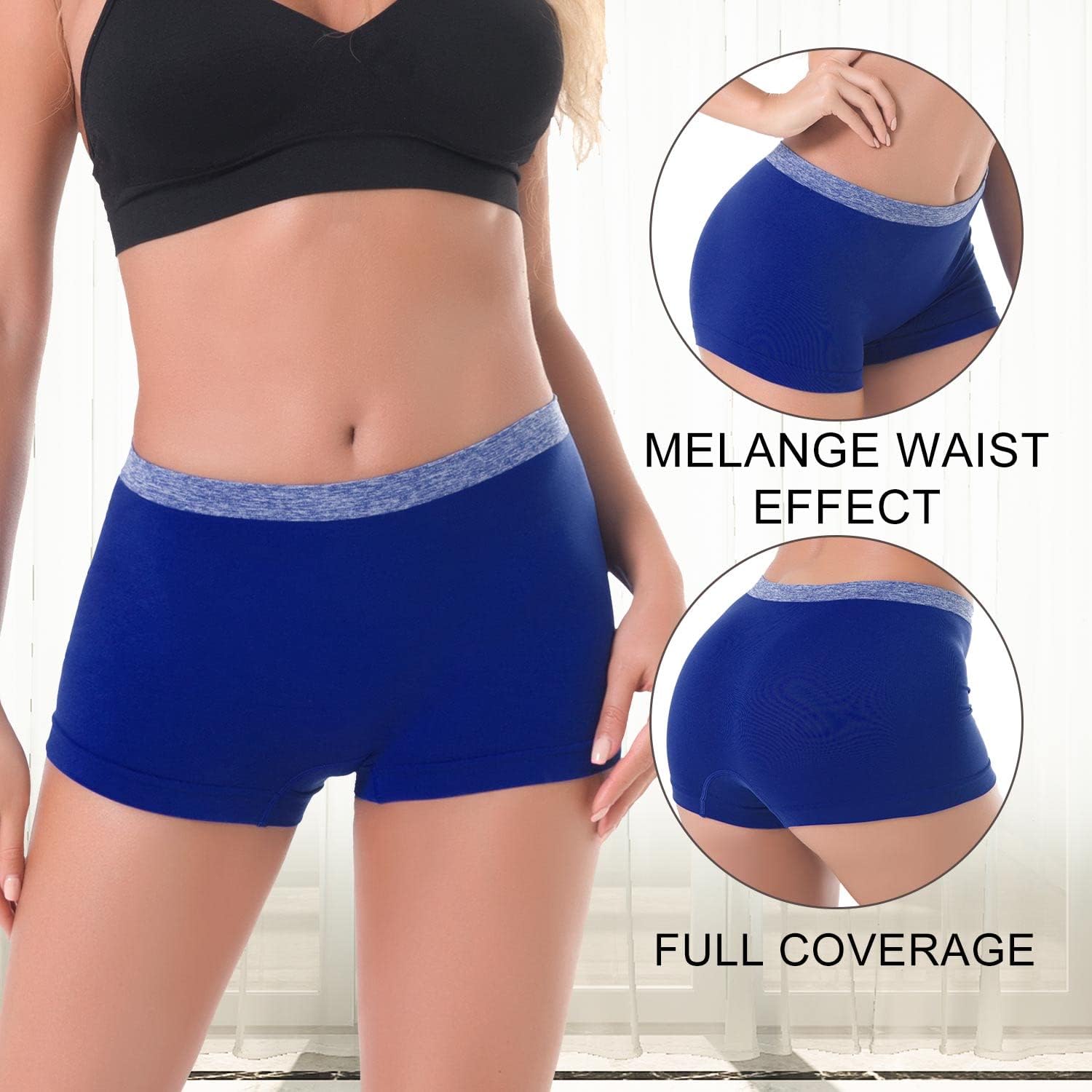 DEEP TOUCH Womens Boy Shorts Underwear Boyshort Panties Ladies Panties Nylon Panty Sleep Boxer Briefs 5 Pack - Image 3