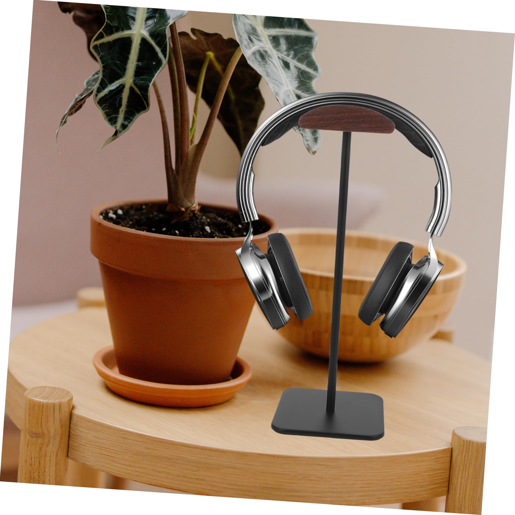 Uonlytech Supporto Cuffie Stabile e Liscio da Scrivania in Lega di Alluminio e Legno, Reggicuffie per Casa e Ufficio