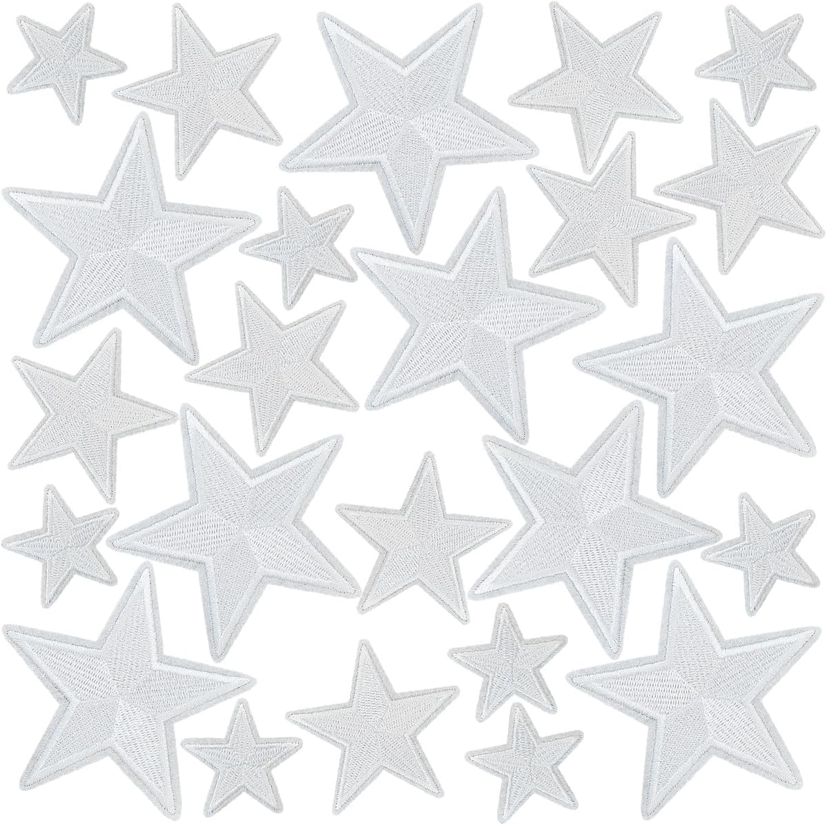 WILDREEDS 24 Pieces Star Iron on Patches, Star Embroidered Patch for Clothing, T-Shirt, Backpacks, Hats, Jeans, Jackets (White)