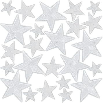 WILDREEDS 24 Pieces Star Iron on Patches, Star Embroidered Patch for Clothing, T-Shirt, Backpacks, Hats, Jeans, Jackets White