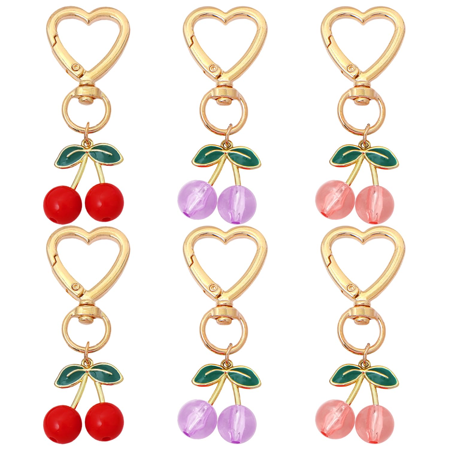 Oodjvn Unisex Red 6 Pieces Of Cherry Keychain, Fresh Fruit Style Pendant, Practical And Cute Backpack Pendant, Suitable For Key Anti-Lost, Dress Up Bag, Mobile Phone Case.