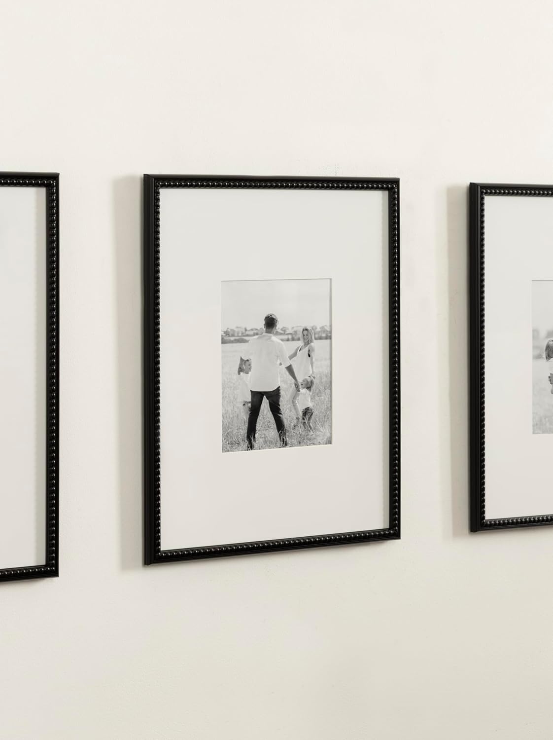 Kate and Laurel Adlynn Rectangle Beaded Picture Frame Set of 3, 16 x 20 matted to 8 x 10, Black, Modern Three-Piece Frame Set for Gallery Wall Frame Set in Living Room Wall Decor