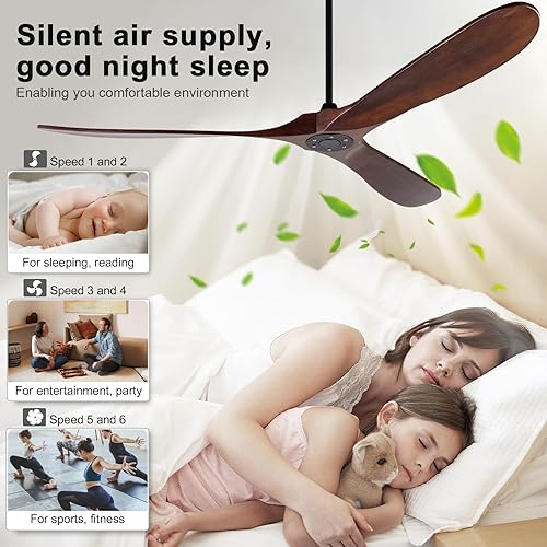 Miniatura 5 de OMYU Ventilador de techo interior de 52 pulgadas sin luz con control remoto, motor CC silencioso reversible de 6 velocidades, ventilador de techo