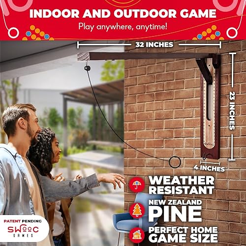 Miniatura 4 de SWOOC Games - Ring Toss Game (All Weather) - New Zealand Pine - Additional Games Included - Ring Toss Game for Adults and Kids - Yard Toss Game for