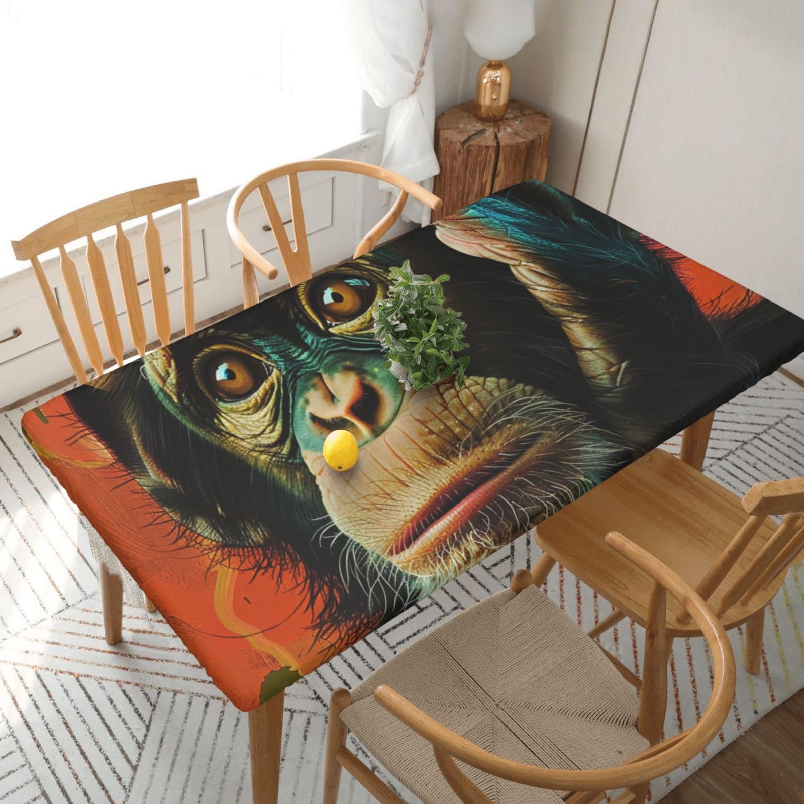 WPKJU Monkey Printed Tablecloths 5ft Rectangular Table Covers Washable Polyester Decorative Table Cloth for Dining Table Picnic Wedding