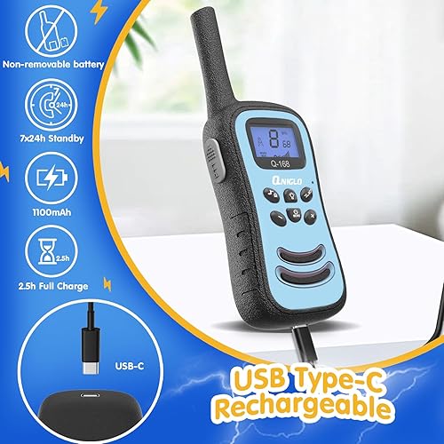 Miniatura 3 de QNIGLO Walkie Talkies para niños, walkie talkies recargables, VOX, radios de 2 vías con linterna LED, juguetes perfectos para acampar al aire libre