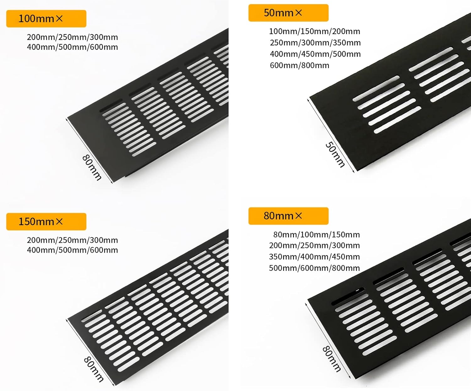 Liveinu Vent Cover & Diffuser Air Return HVAC Ventilation Grille Floor Vent Covers Heavy Duty Floor Register Register Covers for Floor Sidewall/Ceiling Register Black 80x800mm