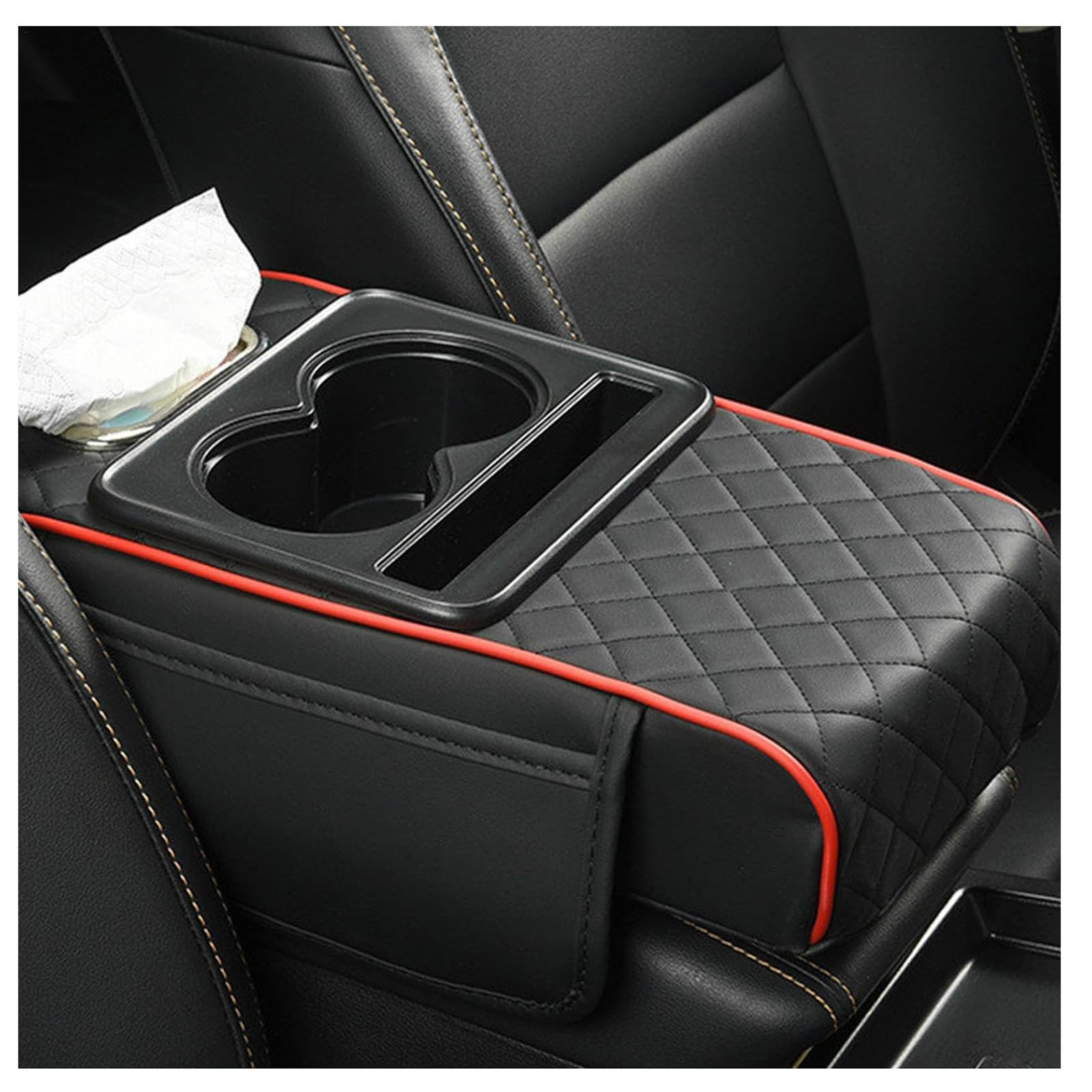 NHGTFOQ Car Centre Armrest Console Cover, for Benz Vito W638, W639 (1996-2014) Armrest Pad Cushion Storage Organiser Dual Cup Holder Tissue Box Side Pocket,A