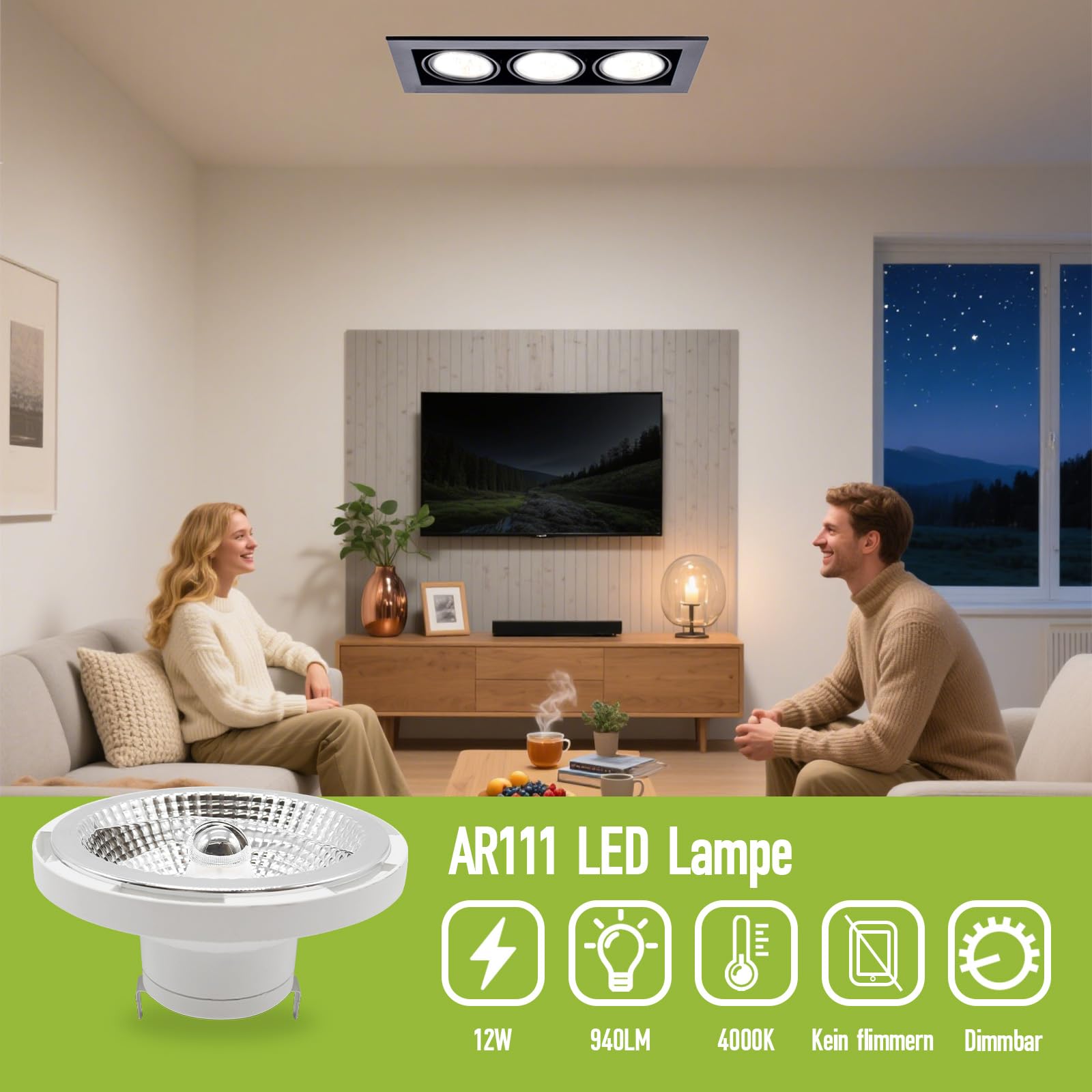 5er LED Leuchtmittel AR111 G53 12W Ersatz 75w Halogenlampe Neutralweiß 4000K Glühbirne 45 Grad Abstrahlwinkel LED-Spot 940 Lumen AC/DC 12V Spotlicht, Nicht Dimmbar