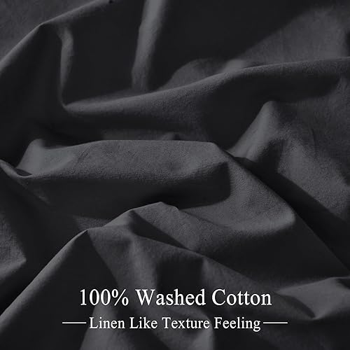 Miniatura 3 de PHF Juego de funda de edredón 100% algodón lavado, tamaño King, ultra suave, similar al lino, 3 piezas, transpirable, duradero, con fundas de