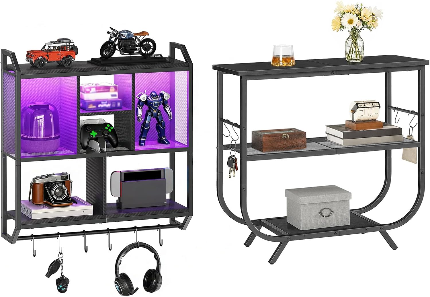 HOOBRO Floating Shelf and Console Table, Gaming Floating Shelves with LED Lights, 31.5" Height Entryway Table with Storage Shelf, BB70DBJ01-BB63XG01