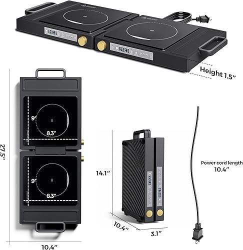 Miniatura 7 de Cocina de doble inducción, encimera de doble inducción de 1800 W con 8 ajustes de potencia, cocina doble con control táctil de sensor, temporizador