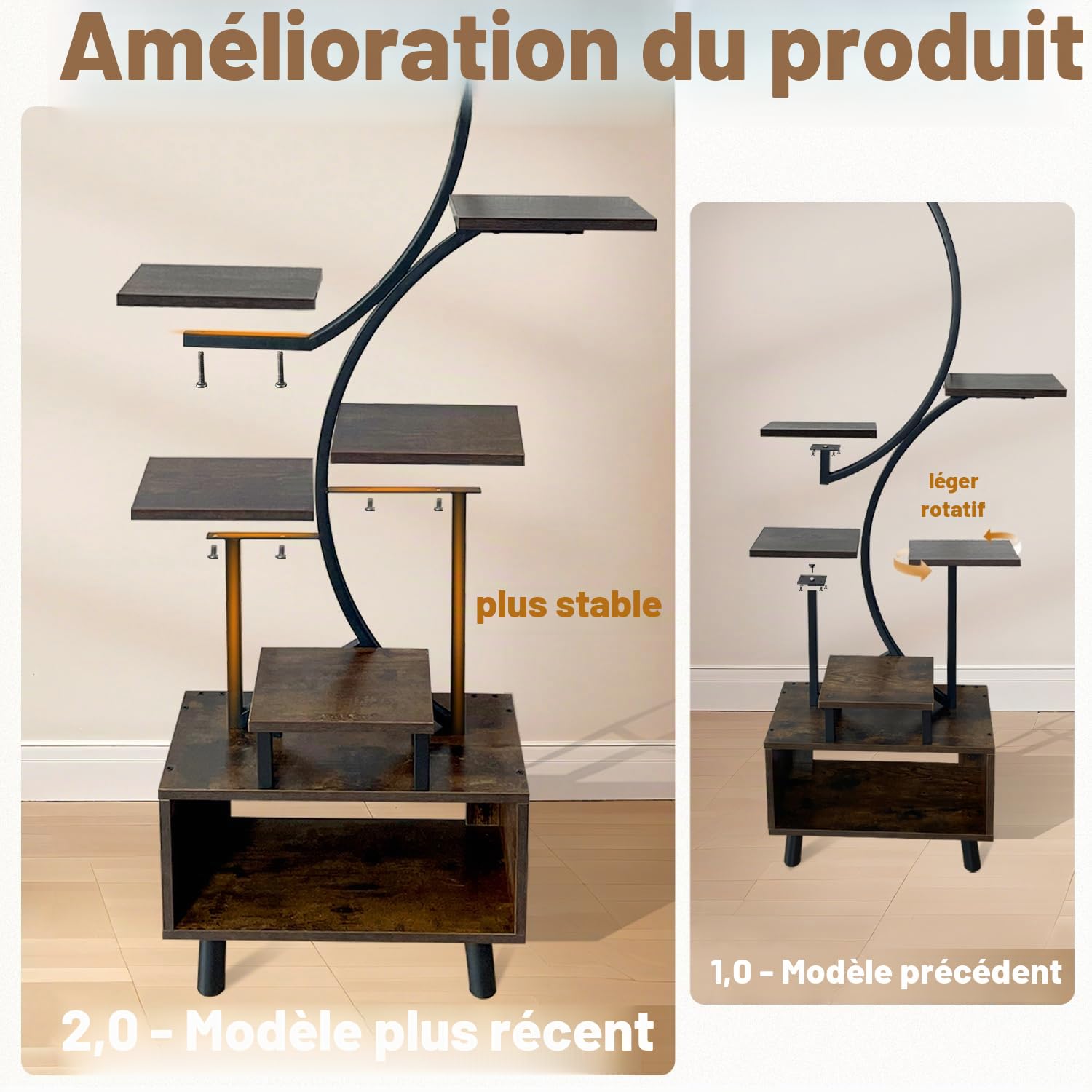Étagère Plantes 160cm – 8 niveaux, LED croissance, métal + bois