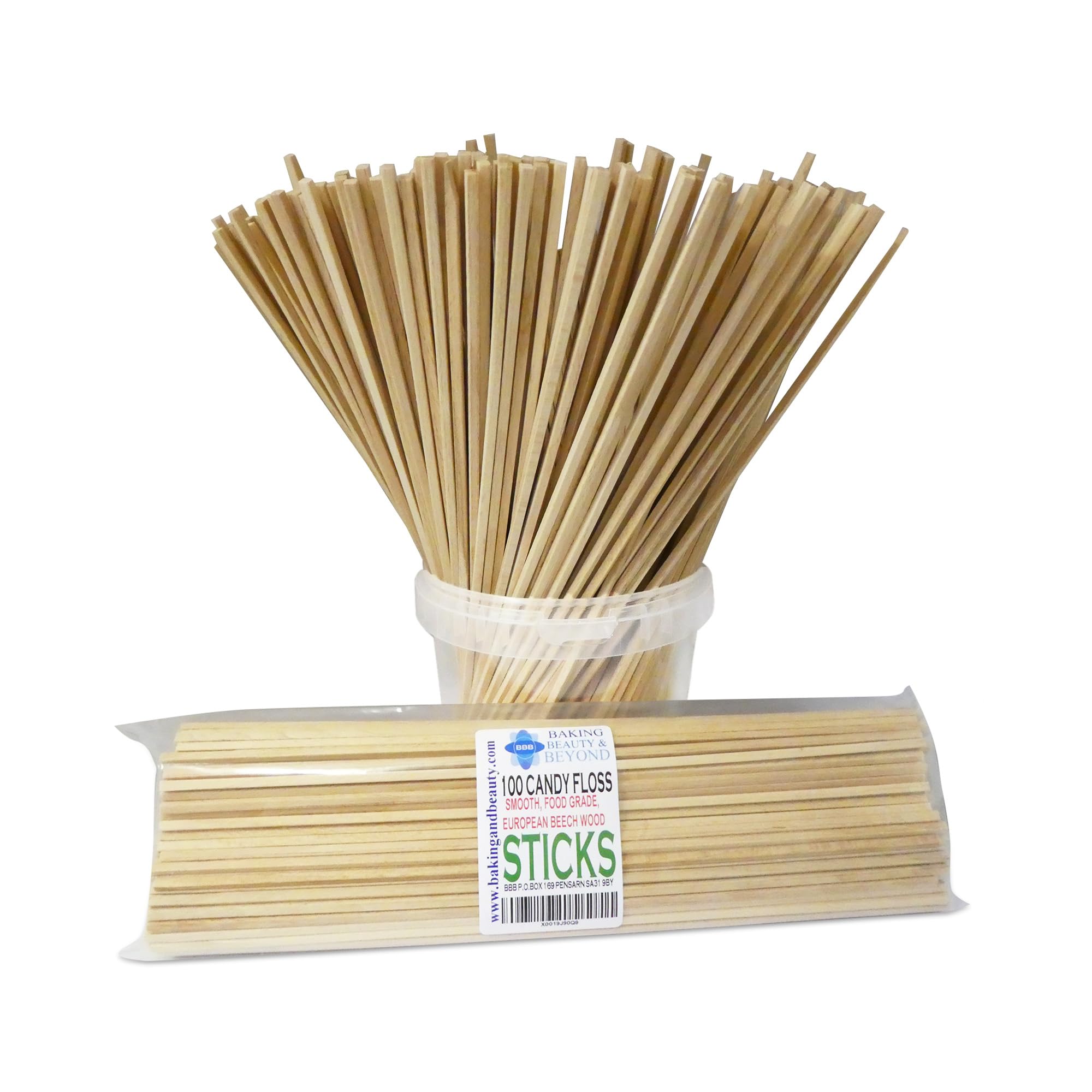 Baking Beauty and Beyond Cotton Candy Food Grade Square Birch Wood Sticks - Floss, Sturdy, Smooth, and Eco-Friendly Food Safe Wooden Skewers for Floss Making or Crafts, 100 Pieces, 11 Inch (275mm)