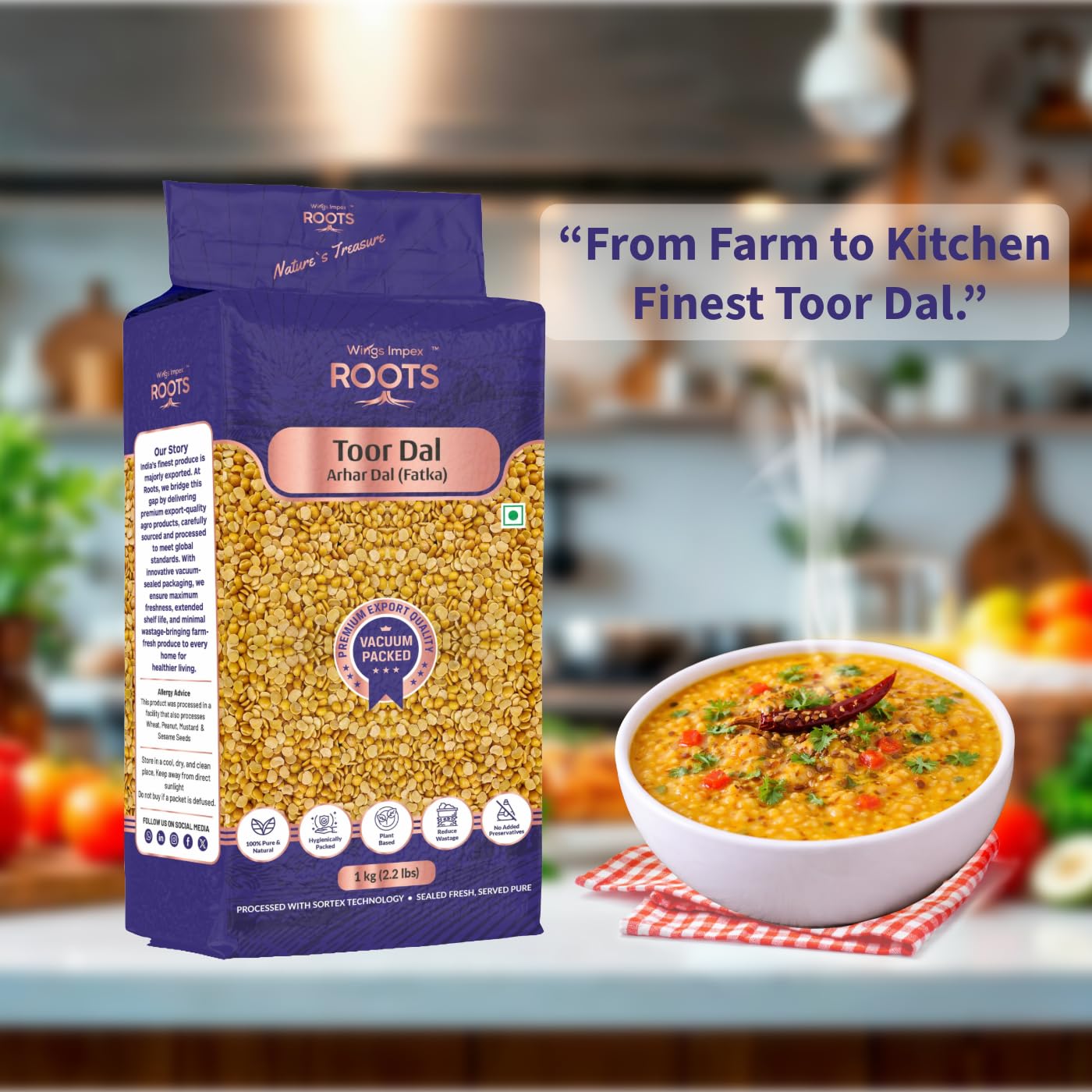Roots Toor Dal Fatka 5 kg (1 kg- Pack of 5) | Premium Arhar Dal | Protein-Rich & Unpolished Dal | Hygienically Packed | Vacuum Packed - Image 5 thumbnail