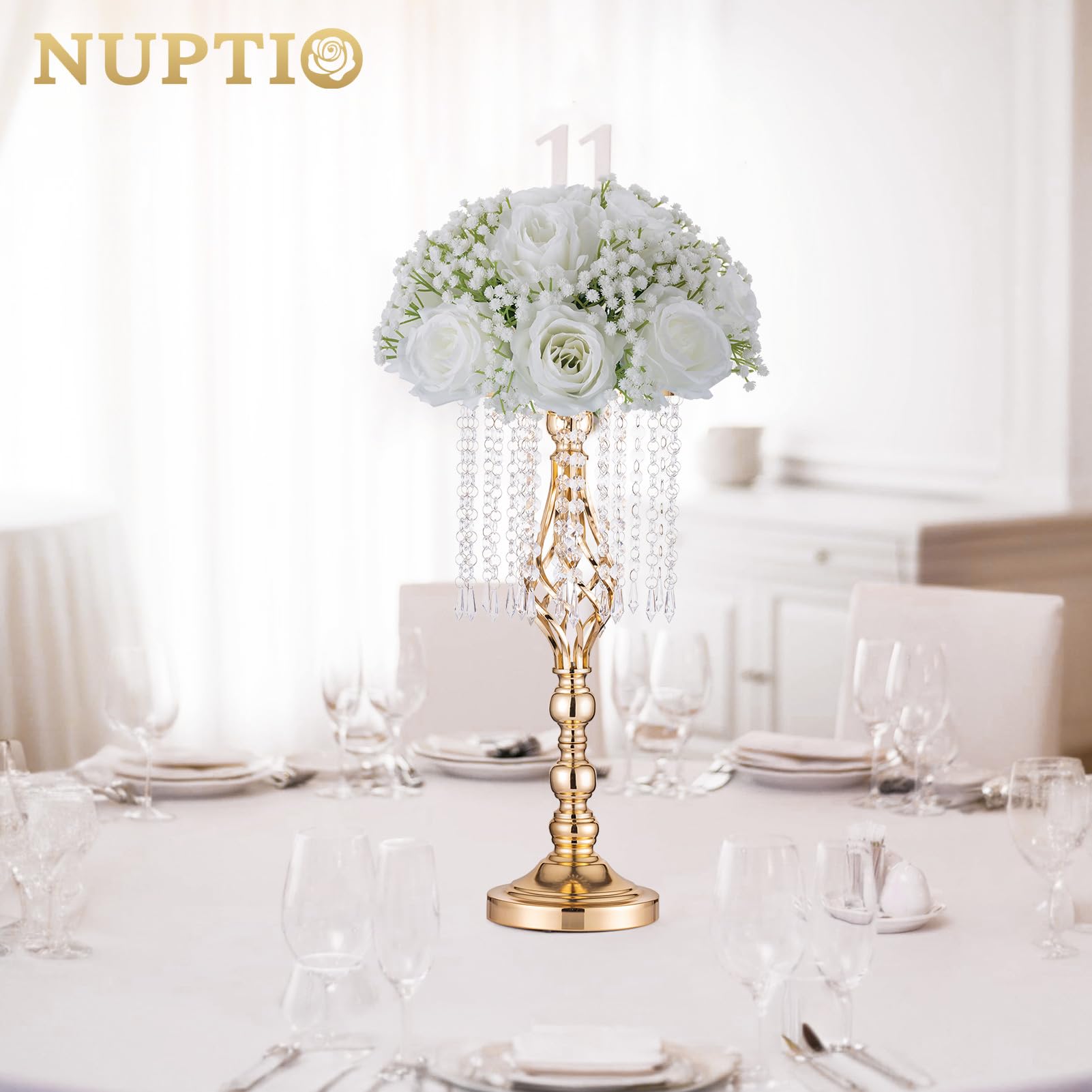 NUPTIO White Flowers Ball Centrepieces: 2 Pcs 22cm Diameter Decorative Artificial Rose Balls for Wedding Table - Image 4