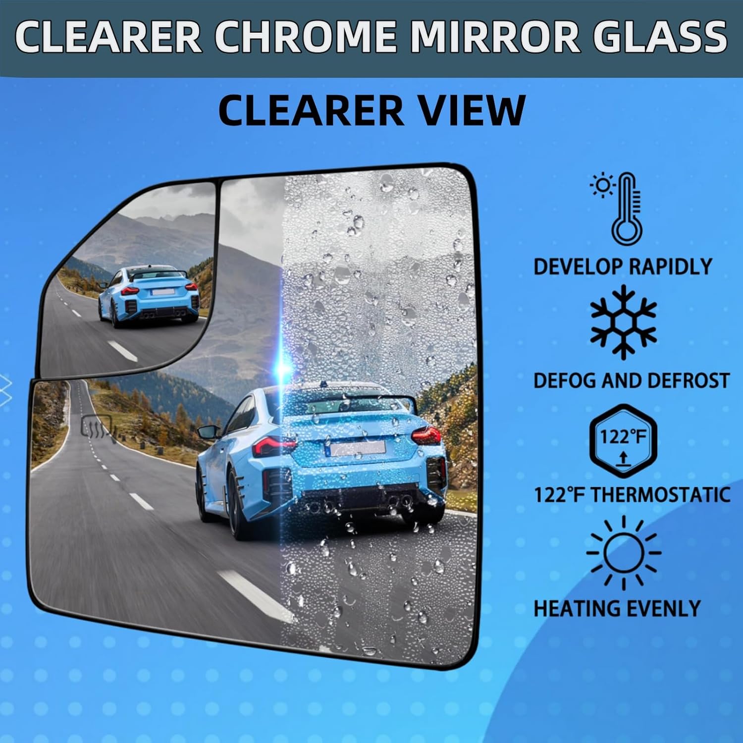 For Ford F150 Driver Side Mirror Glass Replacement (Left) for 2015-2021 Heated,Chrome Coating, Blind Spot Convex Glass with Backing Plate & Rear Holder Bracket,OEM#FL3Z17K707A