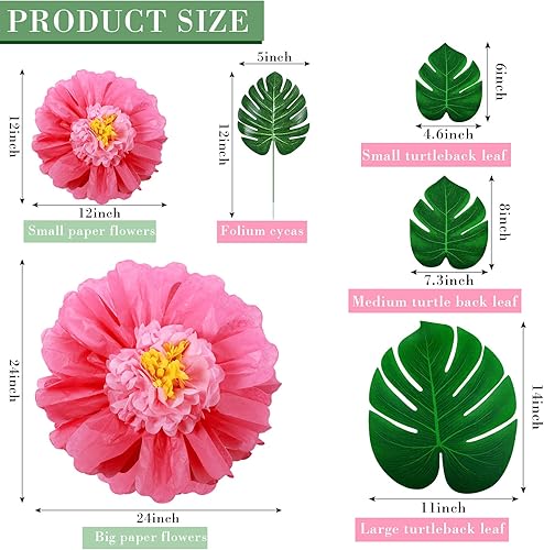 Miniatura 2 de Paquete de 80 suministros de decoración de fiesta tropical, papel de seda grande, flores de hibisco, hojas de palma sintéticas, juego para Luau